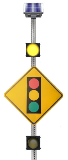 Traffic Light Warning Sign with two alternating flashing lights (solar powered)